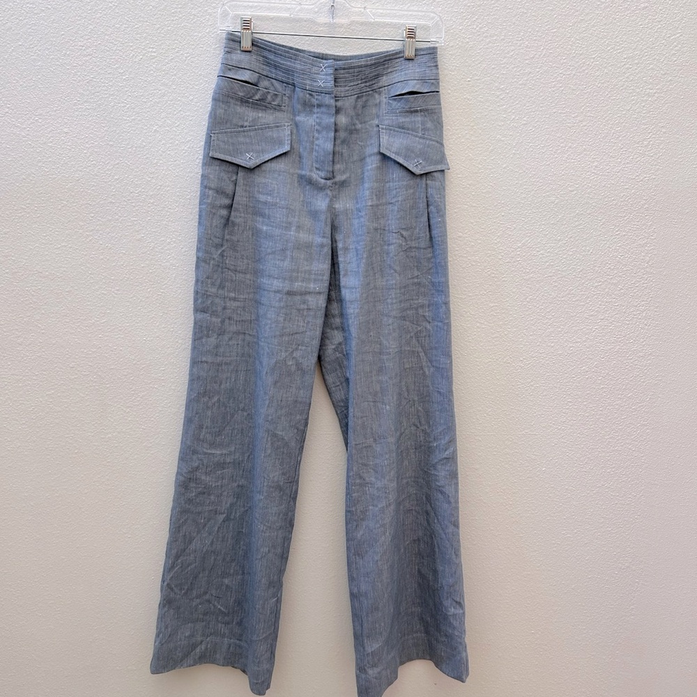 ANTHROPOLOGIE WALTER blue linen blend wide leg pants